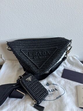 Authentic Prada Bag - Black Woven Triangle Crossbody with Mini Pouch